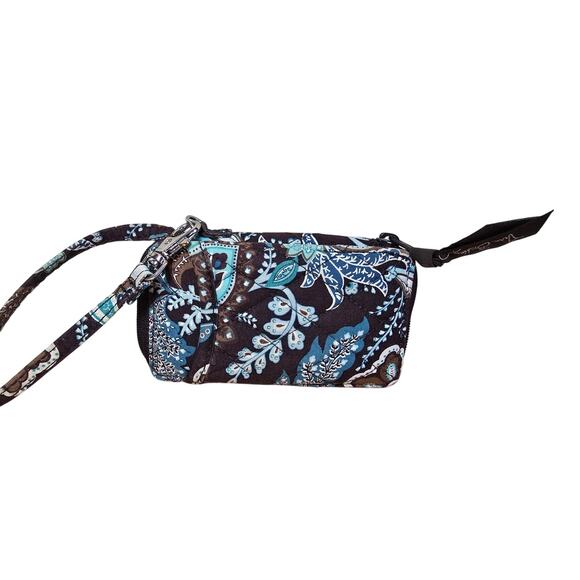 Vera Bradley All in One Wristlet Wallet Zip Java Blue Turquoise Brown - Picture 2 of 6